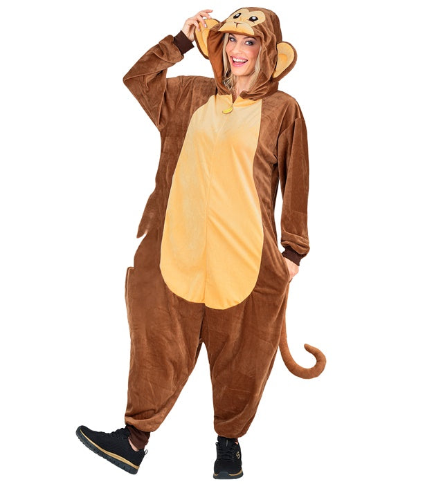 Affe Onesie Plüschkostüm mit Kapuze auf Fasnacht getragen