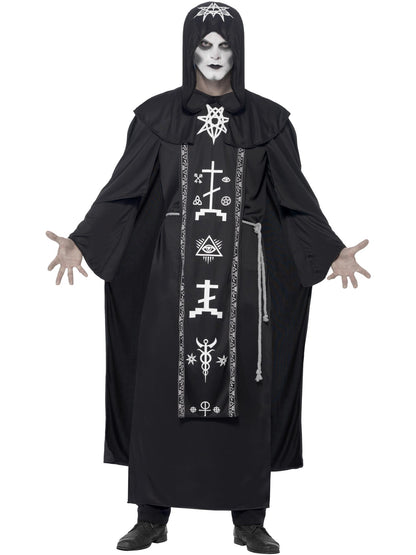 Smiffys OCCULT Dark Arts Ritual Costume in Schwarz mit Kapuzenrobe und Gürtel – Produktansicht
