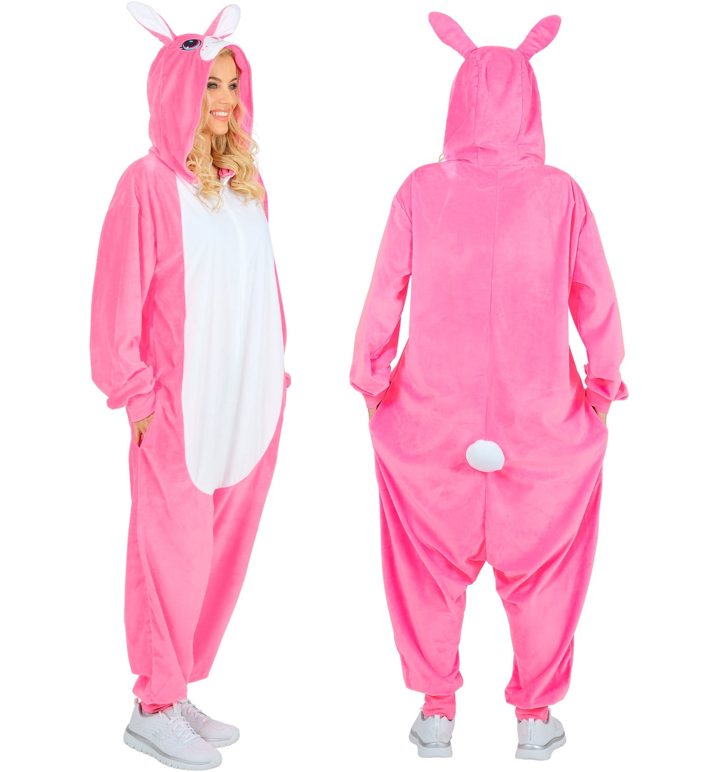Plüsch Häschen Pink Kostüm Overall Onesie mit Kapuze