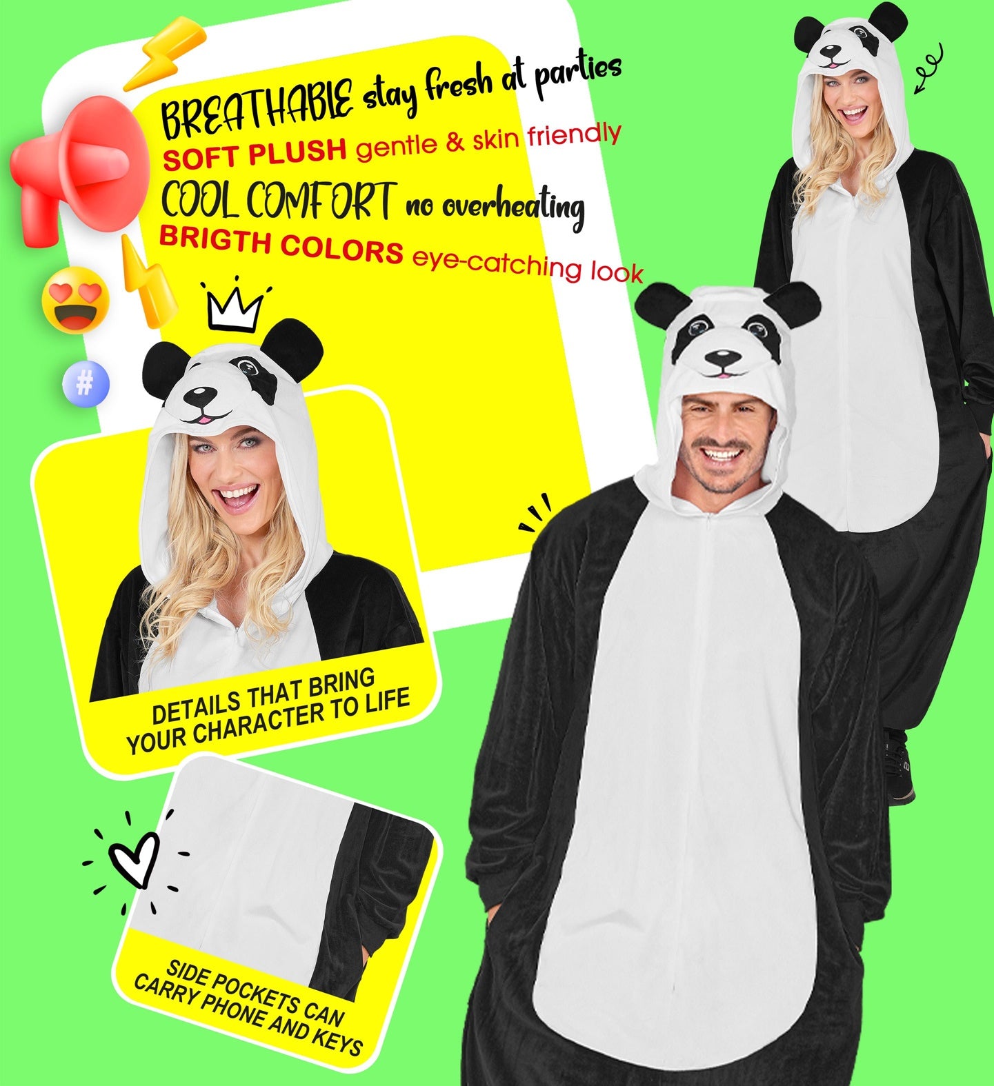 Plüsch Panda Kostüm Overall Onesie mit Kapuze