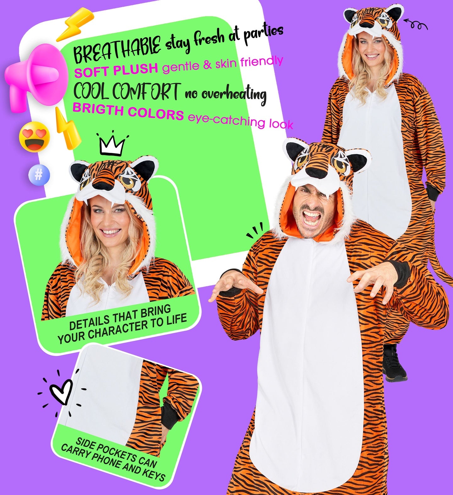 Plüsch Tiger Kostüm Overall Onesie mit Kapuze