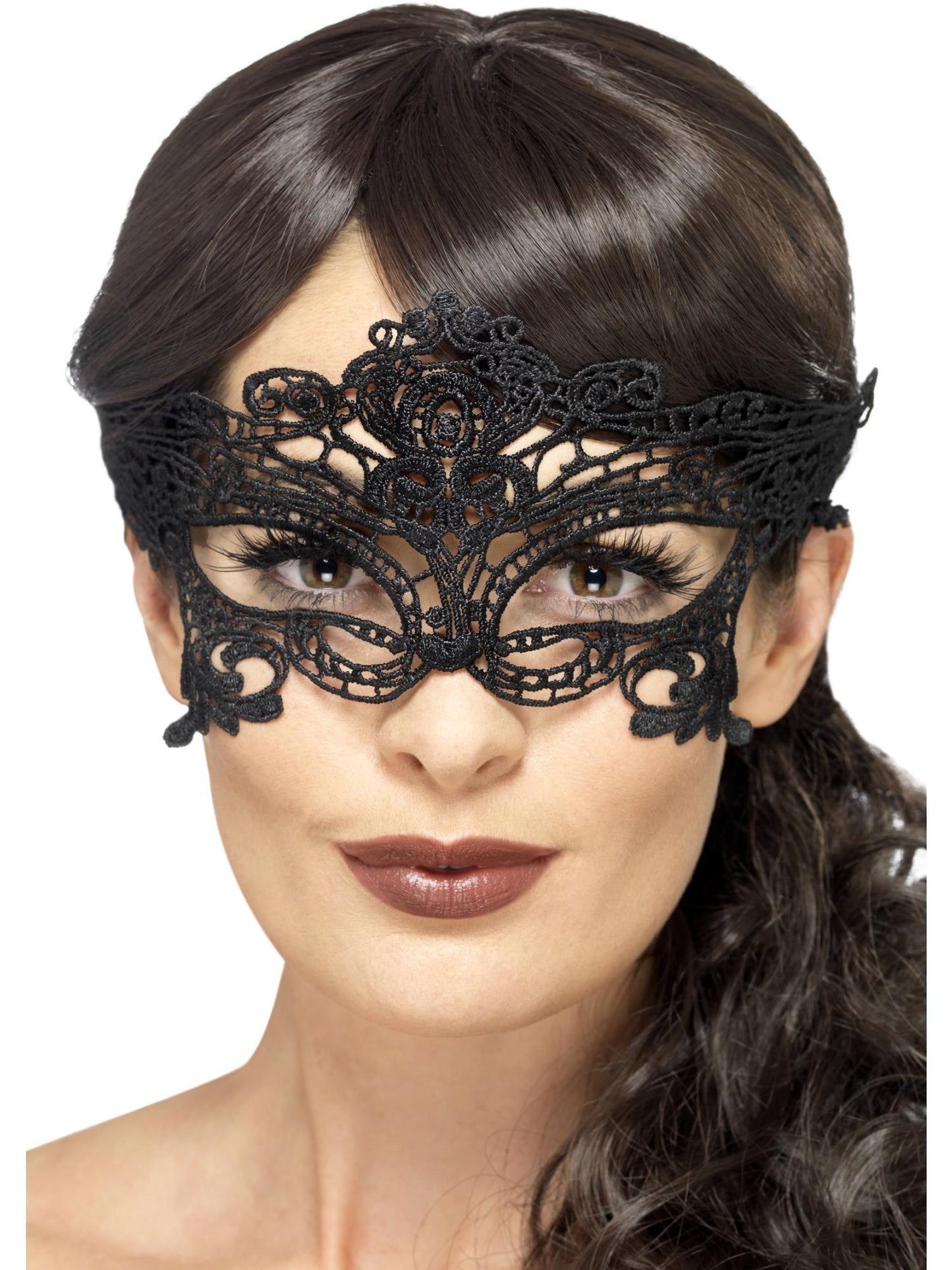 Smiffys MASQUERADE Embroidered Lace Filigree Heart Eyemask, Black für Damen