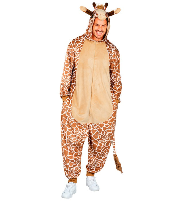 Giraffen Onesie Plüschkostüm mit Kapuze in braun-beige für Fasnacht und Mottoparty