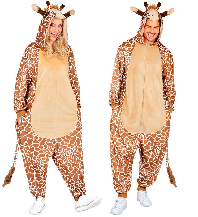 Giraffen Onesie Plüschkostüm mit Kapuze in braun-beige für Fasnacht und Mottoparty