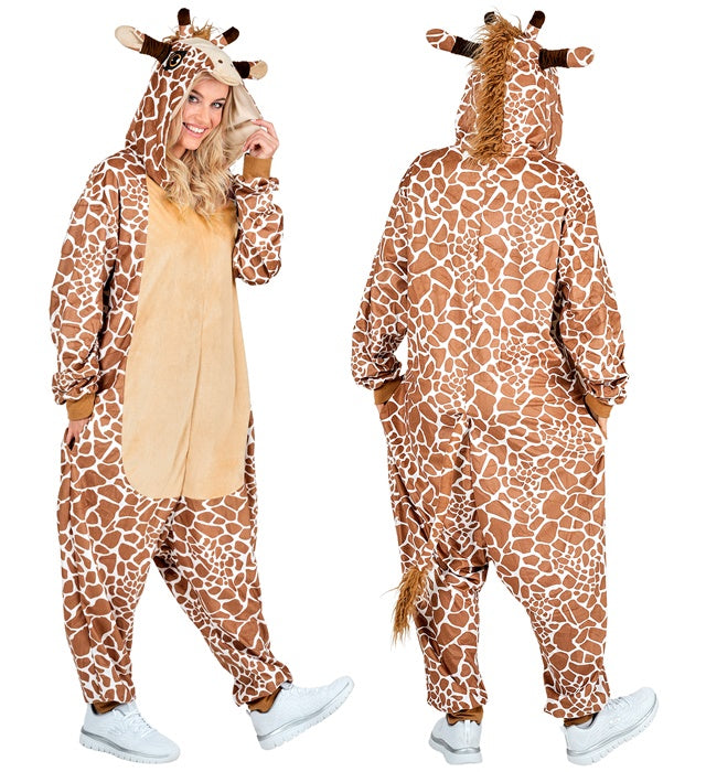 Giraffen Onesie Plüschkostüm mit Kapuze in braun-beige für Fasnacht und Mottoparty