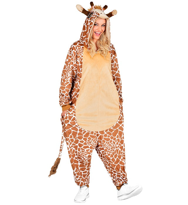 Giraffen Onesie Plüschkostüm mit Kapuze in braun-beige für Fasnacht und Mottoparty