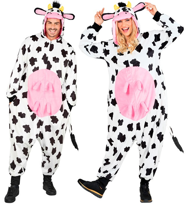 Kuh Onesie Plüschkostüm mit Kapuze in weichem Material für Fasnacht und Mottoparty