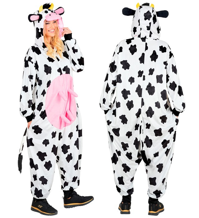 Kuh Onesie Plüschkostüm mit Kapuze in weichem Material für Fasnacht und Mottoparty