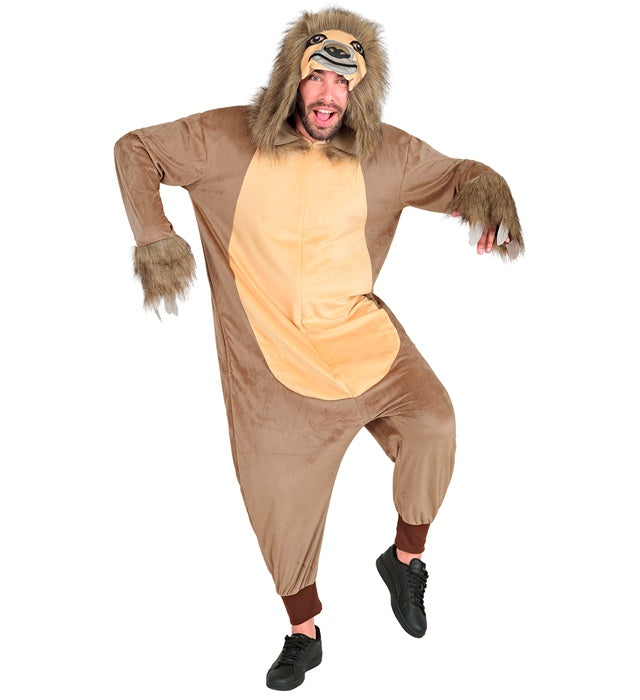 Faultier Onesie Plüschkostüm mit Kapuze in Braun für Fasnacht und Karneval