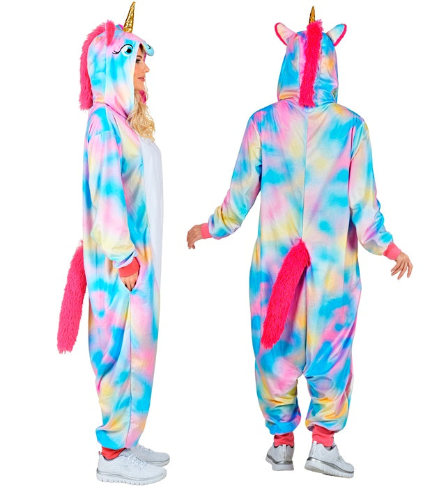 Einhorn Onesie Plüschkostüm mit Kapuze auf weißem Hintergrund
