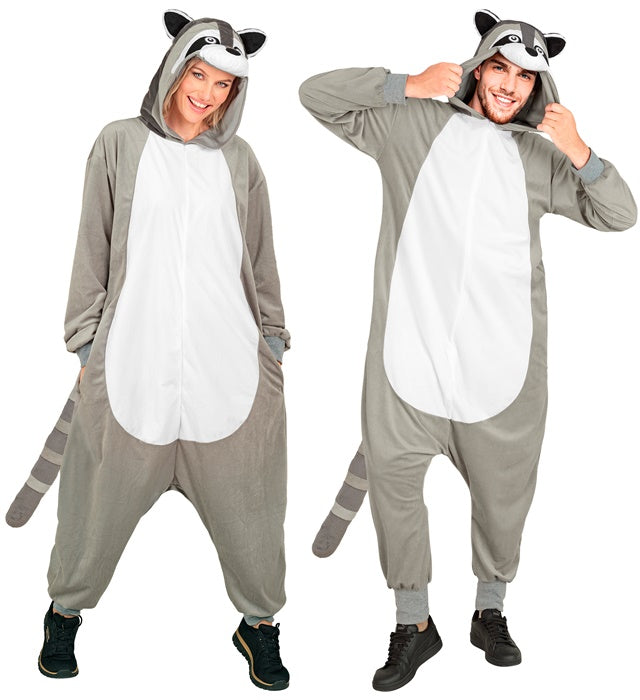 Waschbär Onesie Plüschkostüm mit Kapuze für Fasnacht und Karneval