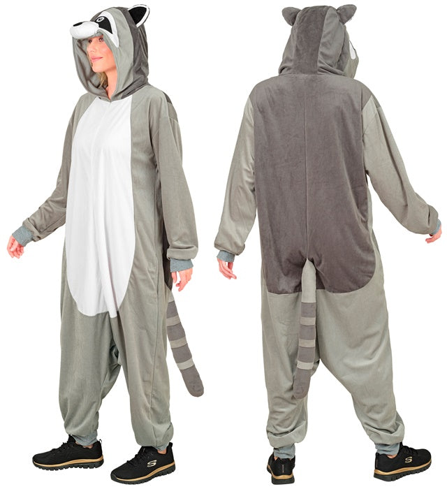 Waschbär Onesie Plüschkostüm mit Kapuze für Fasnacht und Karneval