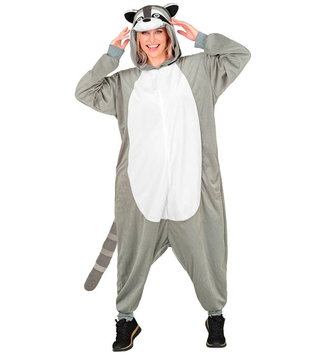 Waschbär Onesie Plüschkostüm mit Kapuze für Fasnacht und Karneval