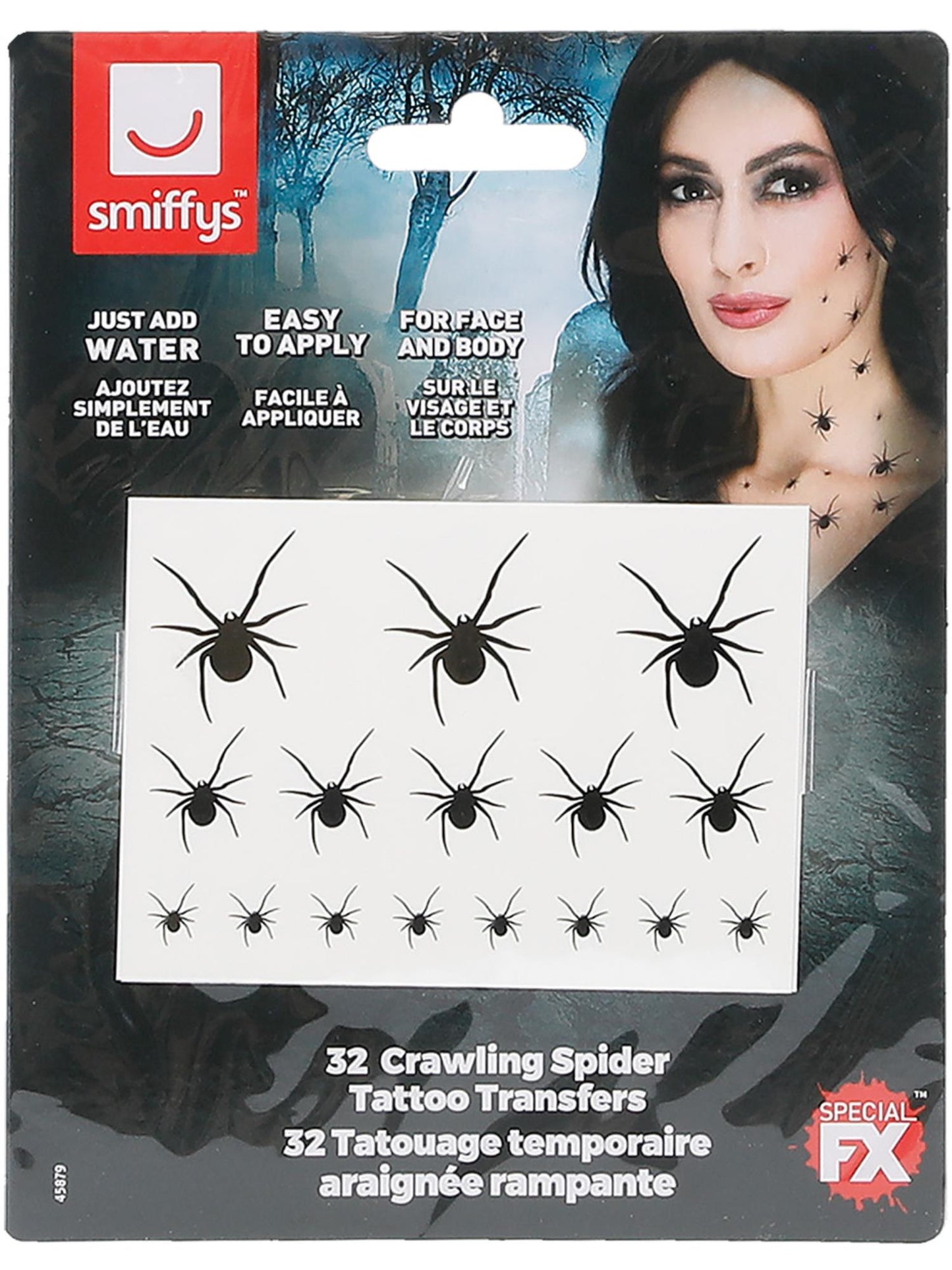 Smiffys Make-Up FX, Crawling Spider Transfers, CD für Damen