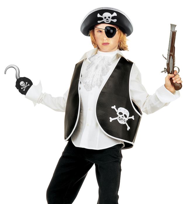 Piraten-Verkleidungsset mit Weste, Hut, Augenbinde, Ohrring und Haken