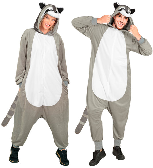 Plüsch Waschbär Kostüm Overall Onesie mit Kapuze