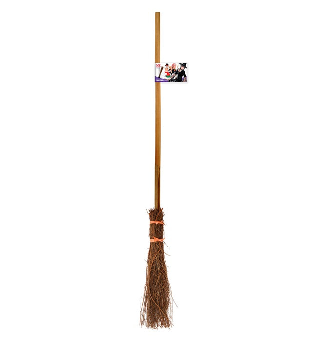 Hexenbesen 107 cm mit Holzstiel und natürlichen Borsten für Halloween und Fasnacht