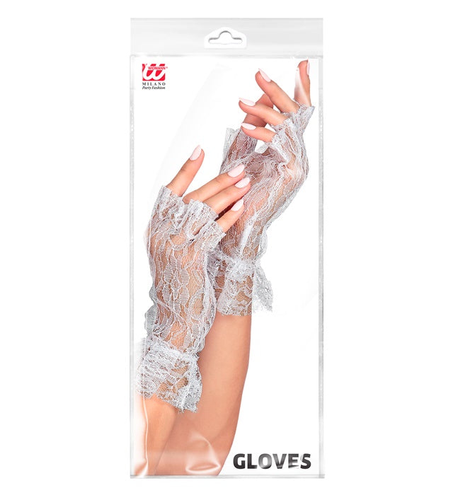 Weiße fingerlose Handschuhe aus Spitze für Fasnacht und Karneval