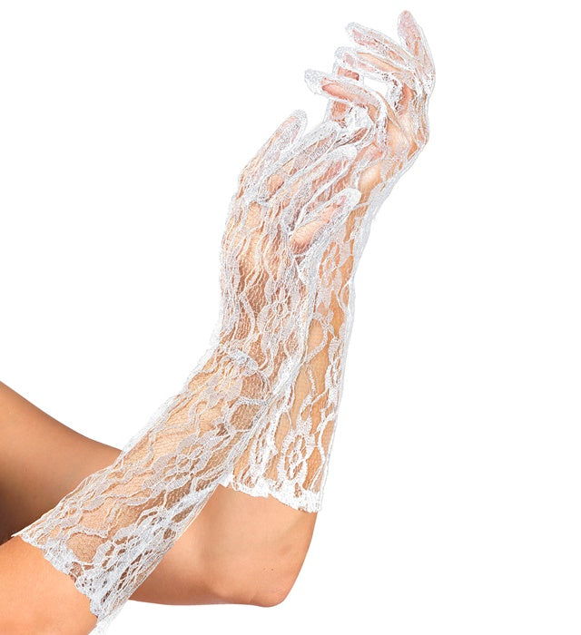 Lange weiße Spitzenhandschuhe 40 cm elegant für Fasnacht und Karneval