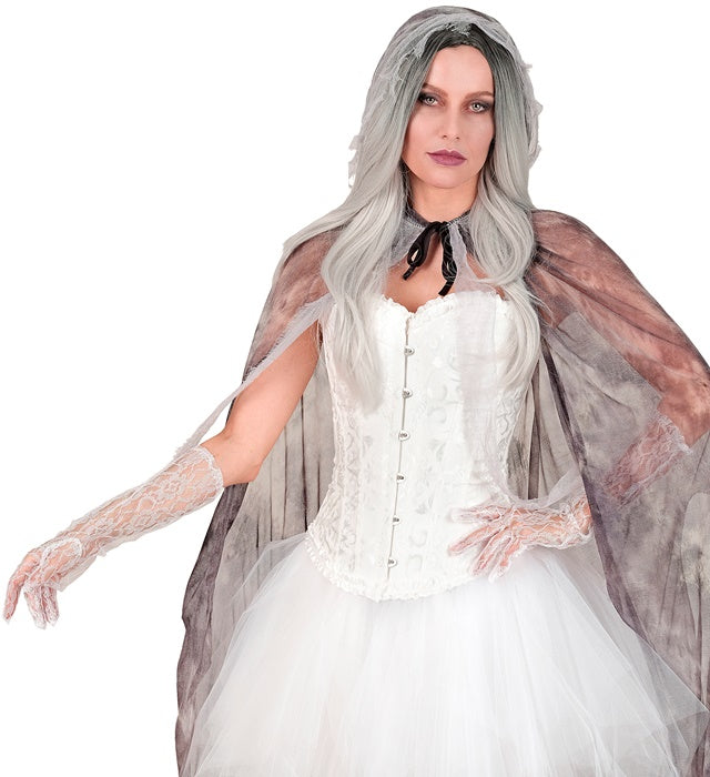 Lange weiße Spitzenhandschuhe 40 cm elegant für Fasnacht und Karneval