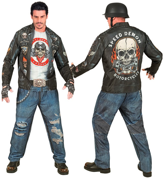 Biker Fasnachtskostüm bestehend aus Oberteil, Hose und Handschuhen