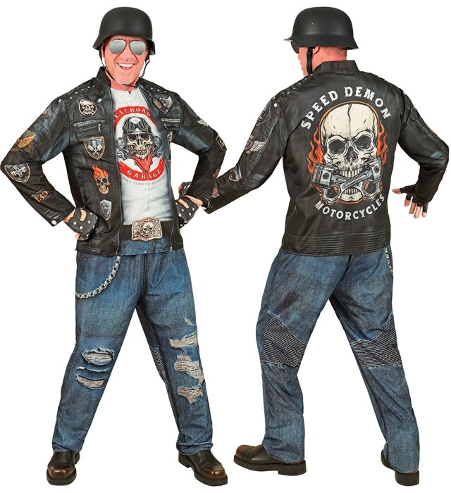 Biker Fasnachtskostüm bestehend aus Oberteil, Hose und Handschuhen