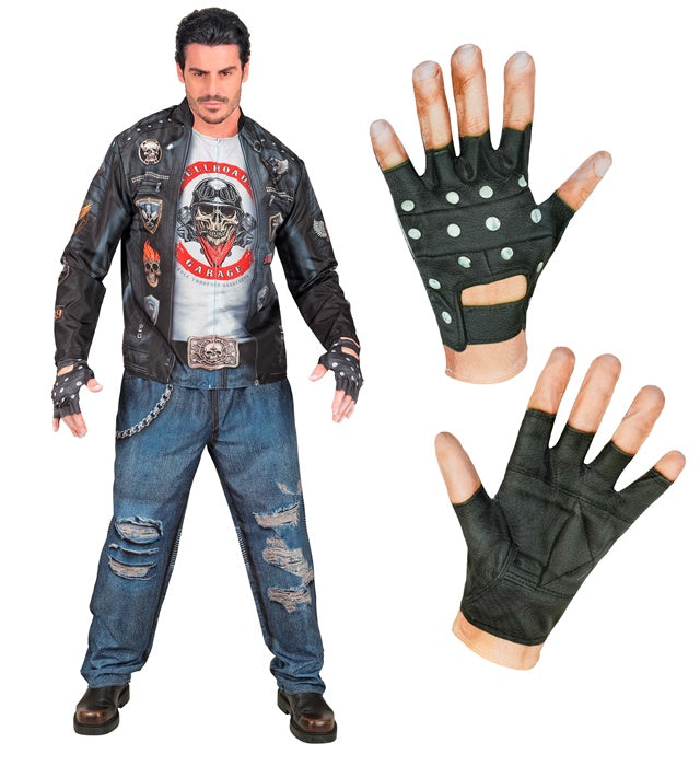 Biker Fasnachtskostüm bestehend aus Oberteil, Hose und Handschuhen