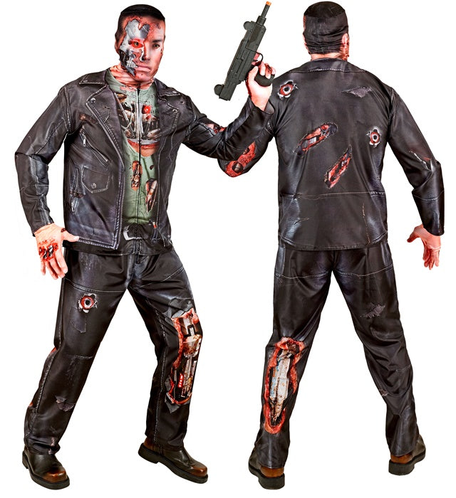 Cyborg Fast Kostüm mit Maske, Handschuhen, Oberteil und Hose in futuristischem Design