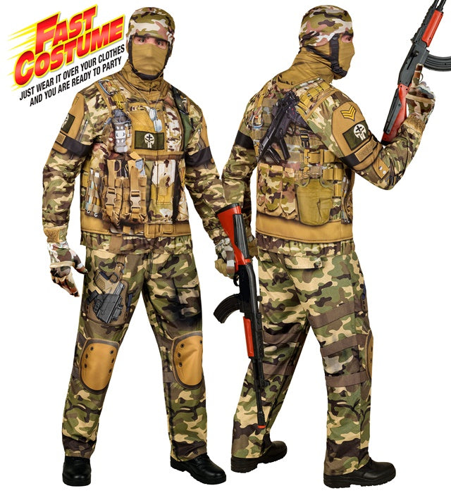 Soldaten-Kostüm Komplettset mit Maske, Hose und Handschuhen für Fasnacht