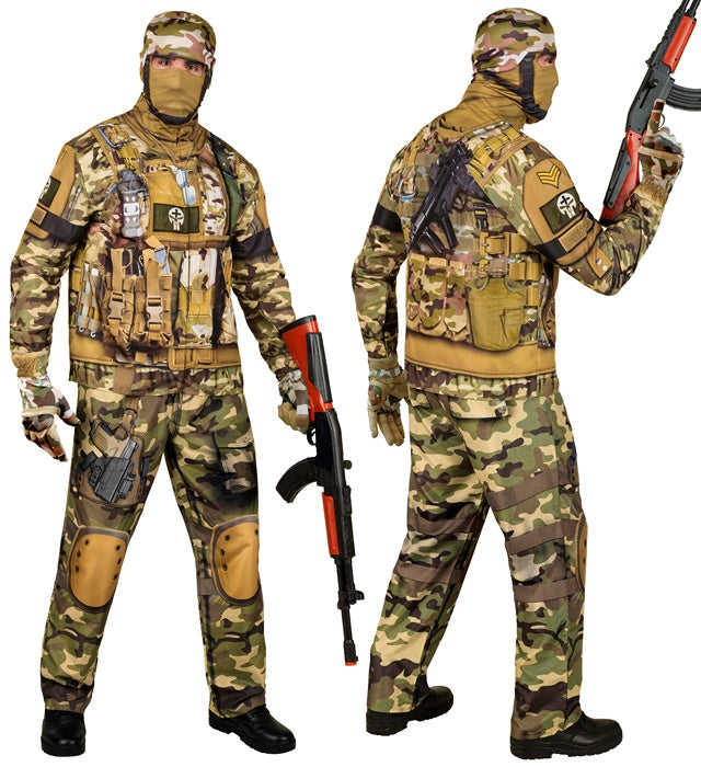 Soldaten-Kostüm Komplettset mit Maske, Hose und Handschuhen für Fasnacht