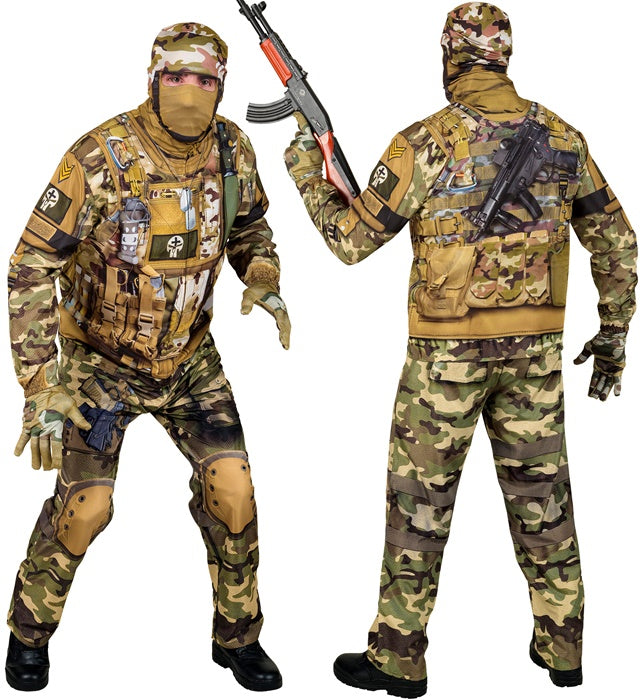 Soldaten-Kostüm Komplettset mit Maske, Hose und Handschuhen für Fasnacht