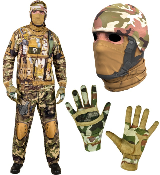Soldaten-Kostüm Komplettset mit Maske, Hose und Handschuhen für Fasnacht