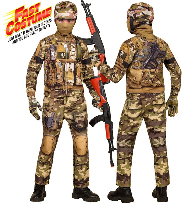 Soldat Fast Kostüm Komplettset mit Maske und Handschuhen für Fasnacht
