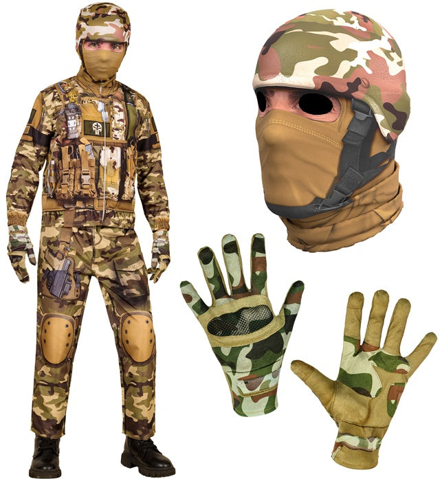 Soldat Fast Kostüm Komplettset mit Maske und Handschuhen für Fasnacht