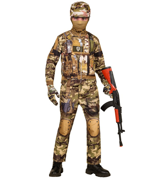 Soldat Fast Kostüm Komplettset mit Maske und Handschuhen für Fasnacht
