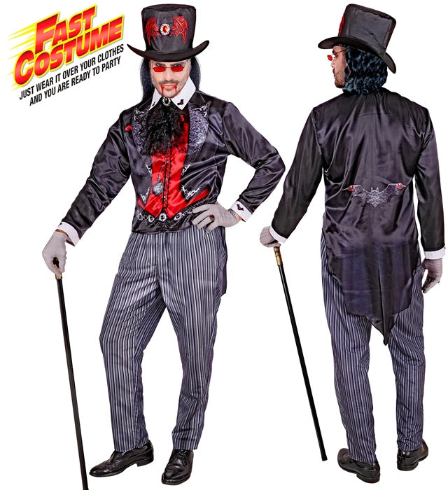 Vampir-Fast-Kostüm mit Oberteil, Hose, Hut und Jabot für Fasnacht