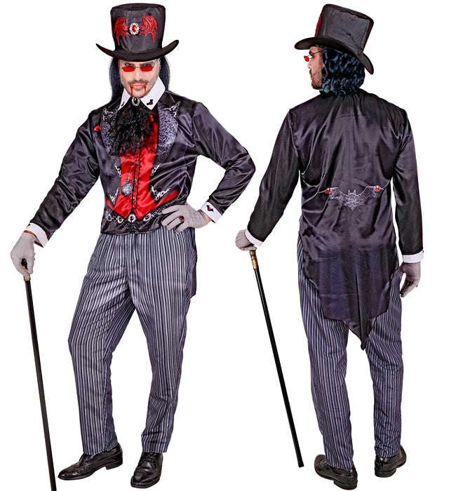 Vampir-Fast-Kostüm mit Oberteil, Hose, Hut und Jabot für Fasnacht