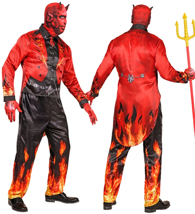 Teufelskostüm mit rotem Oberteil, Hose, Handschuhen und Maske mit Hörnern