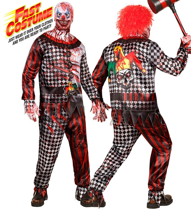 Killer Clown Fasnachtskostüm mit Maske, Oberteil, Hose und Handschuhen