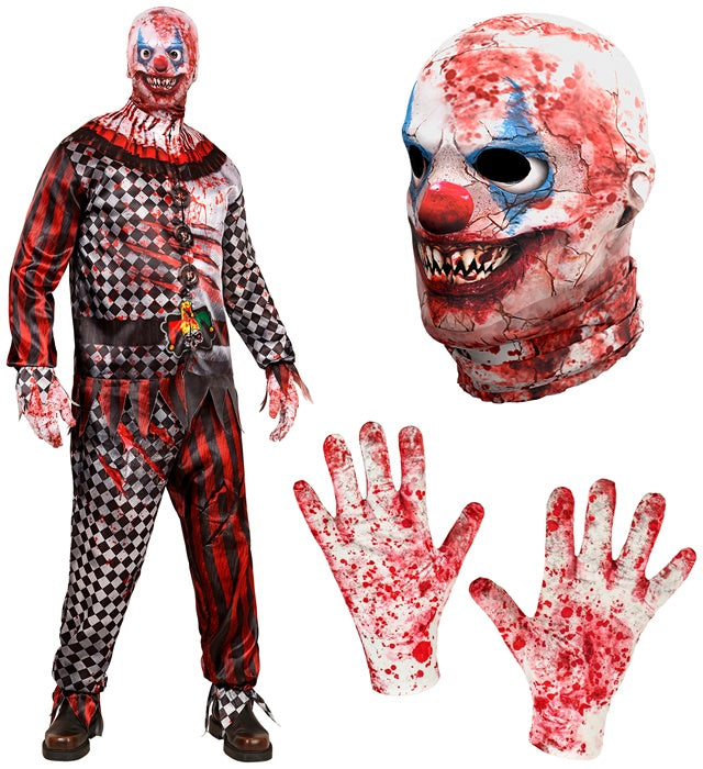 Killer Clown Fasnachtskostüm mit Maske, Oberteil, Hose und Handschuhen