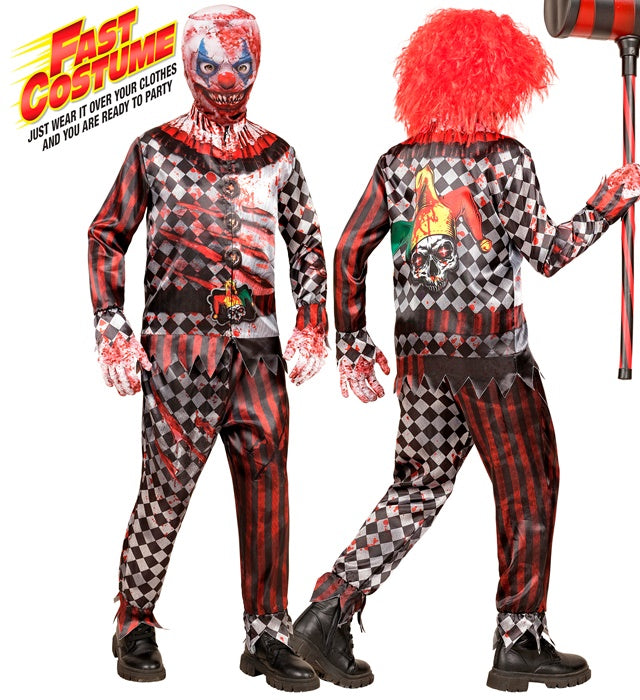 Killer Clown Fasnachtskostüm mit Maske, Handschuhen, Oberteil und Hose