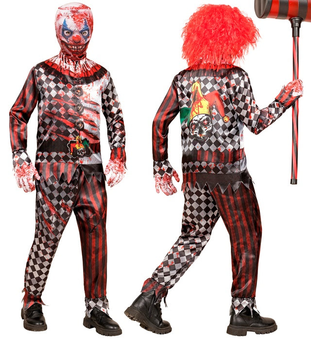 Killer Clown Fasnachtskostüm mit Maske, Handschuhen, Oberteil und Hose