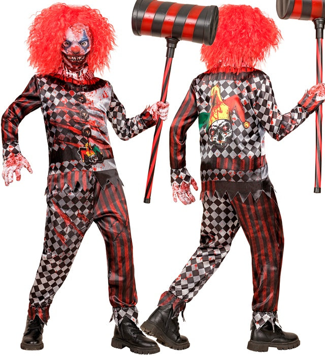 Killer Clown Fasnachtskostüm mit Maske, Handschuhen, Oberteil und Hose
