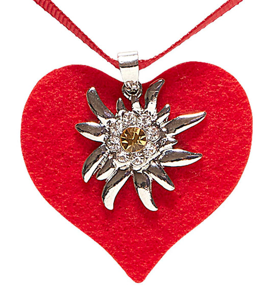 Bandkette mit rotem Herz und Strass-Edelweiss als Schweizer Schmuckdetail