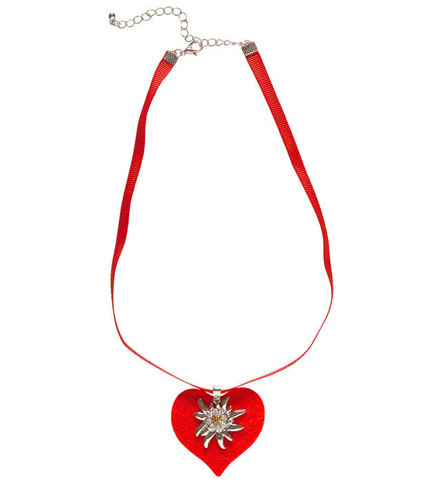 Bandkette mit rotem Herz und Strass-Edelweiss als Schweizer Schmuckdetail