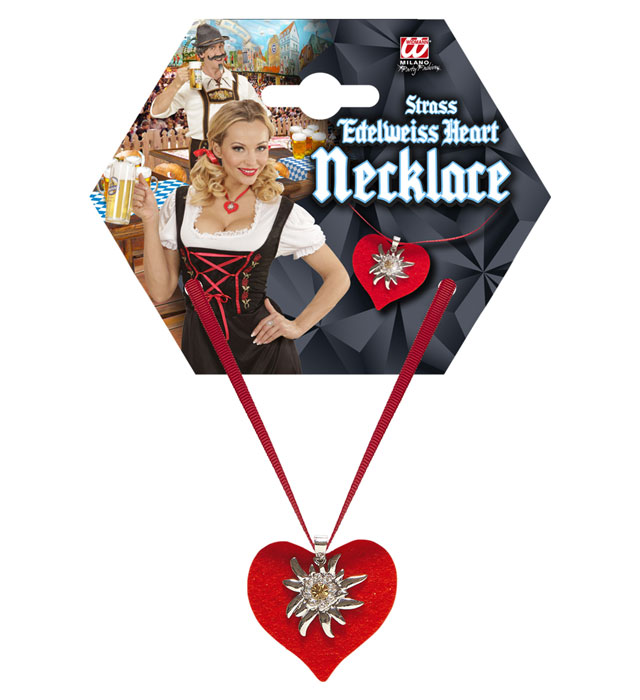 Bandkette mit rotem Herz und Strass-Edelweiss als Schweizer Schmuckdetail