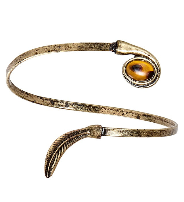 Armband in Altgold mit Lorbeerblatt und Bernsteinjuwel auf weißem Hintergrund