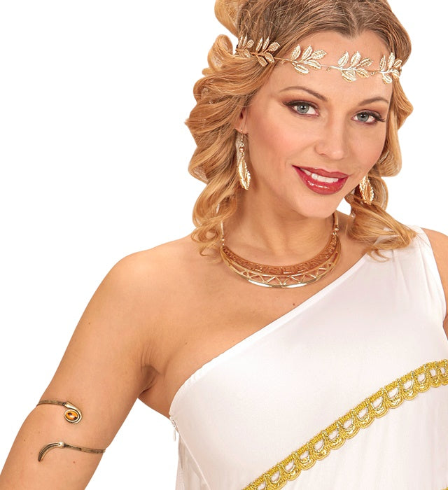 Armband in Altgold mit Lorbeerblatt und Bernsteinjuwel auf weißem Hintergrund