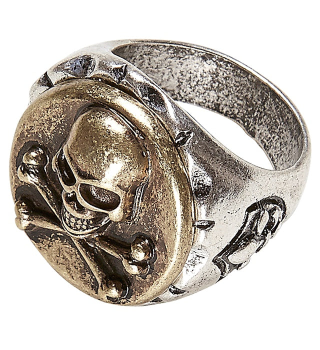 Ring mit Totenkopf und gekreuzten Knochen als Piraten-Accessoire
