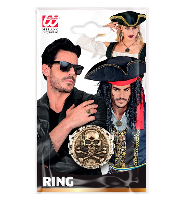 Ring mit Totenkopf und gekreuzten Knochen als Piraten-Accessoire
